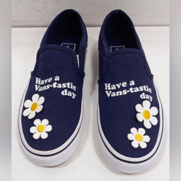 Vans Asher Slip-on Flowers Eclipse Navy Sneakers Size 7.5 Like New MSRP $75 - Picture 4 of 9